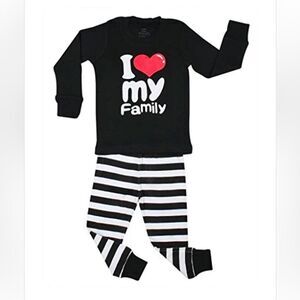 Elowel "I Love Family" 2 Piece Pajama Set 100% Cotton Size 12/18 months New